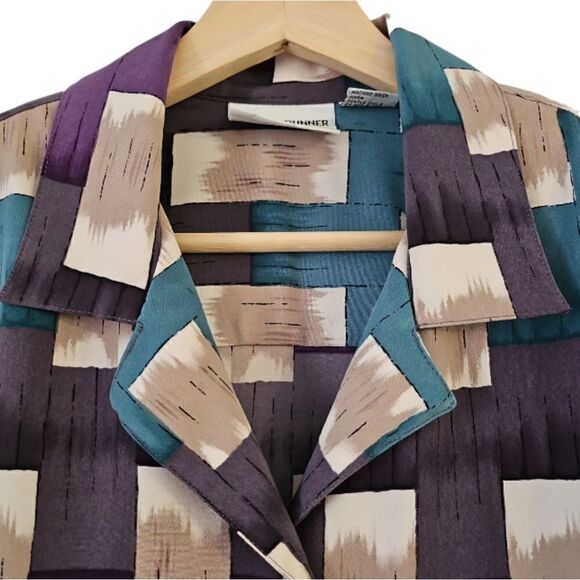 Alfred Dunner Button Down Top Vintage Patterned Collar Business Casual Size 14P - Picture 3 of 11